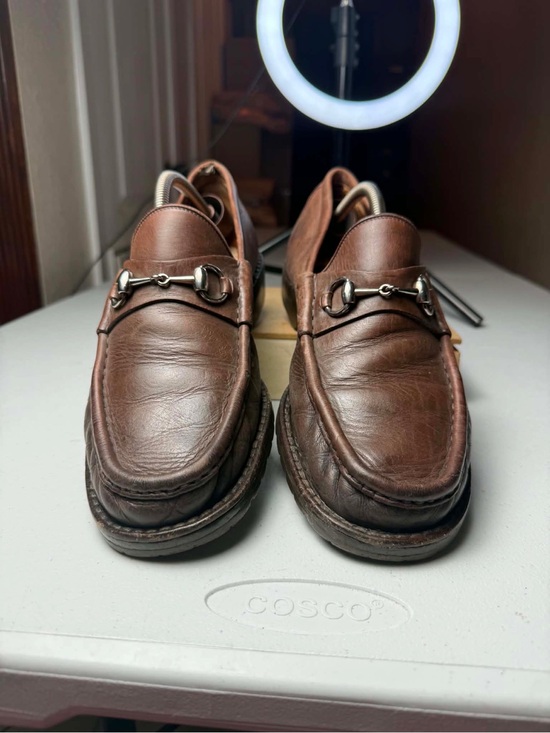 Gucci Horsebit Loafers Men Brown Leather Dress Shoes Italy Slip Ons Damage Sz 9 main image 8